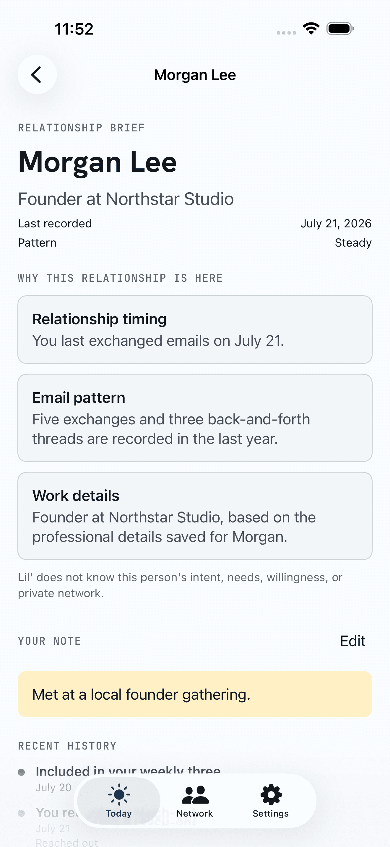 Full relationship brief with example data