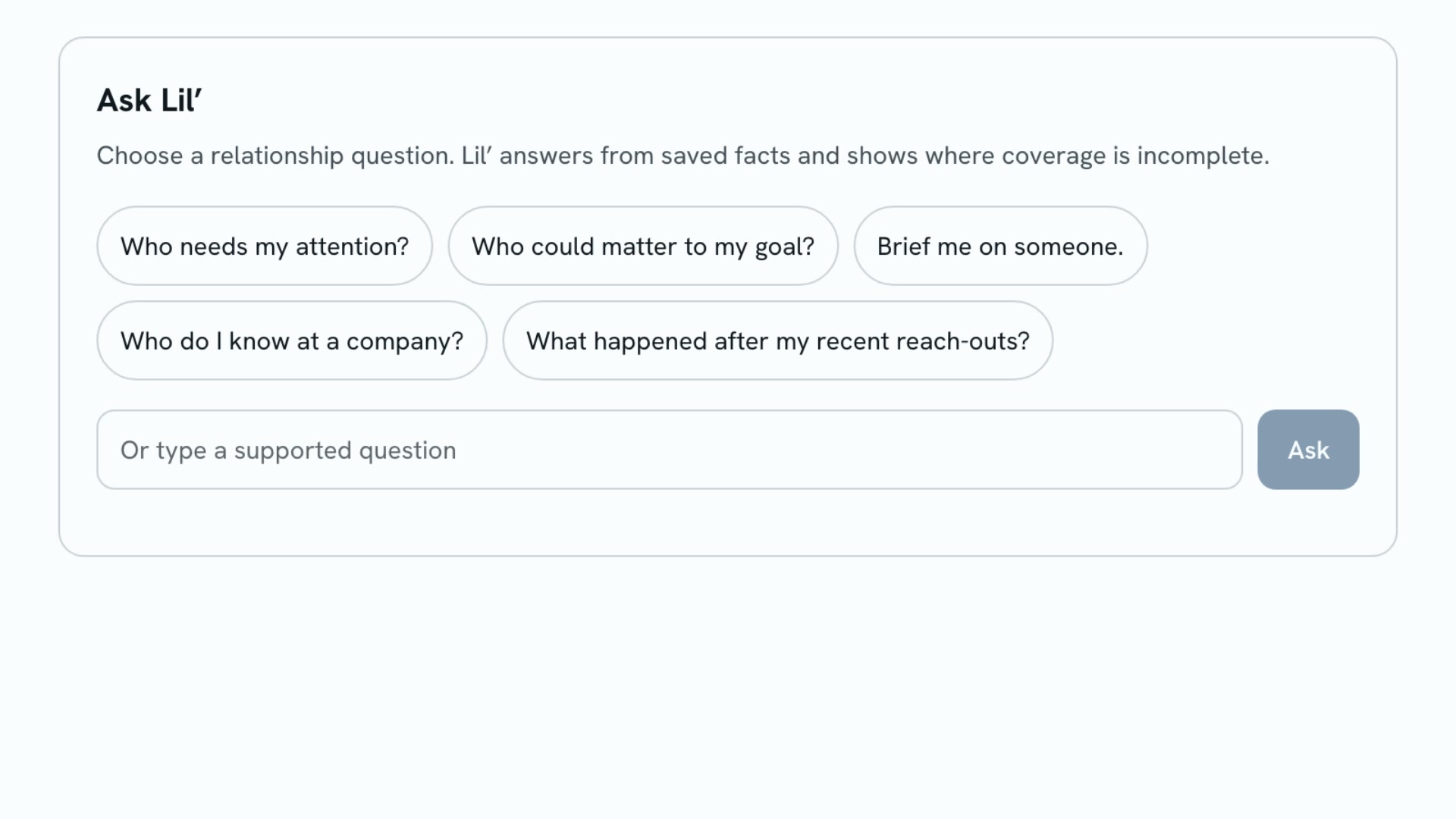 Ask Lil’: a question is chosen and the answer opens with two people